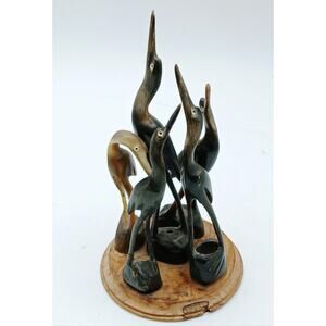 Vintage Carved Buffalo Horn Heron/Crane Sculpture